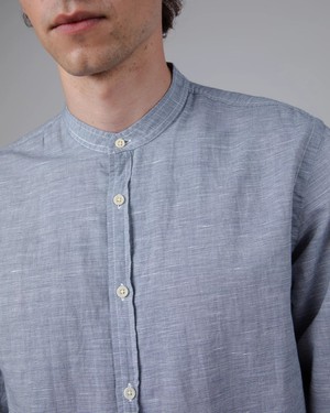 Pinstripe Mao Shirt Navy from Brava Fabrics