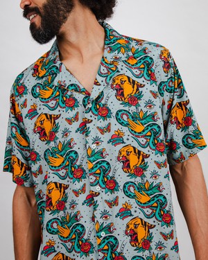 Old School Tattoo Aloha Shirt Mist from Brava Fabrics