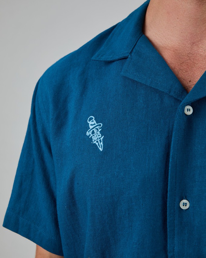 Asis Percales embroidery Aloha Shirt Blue from Brava Fabrics
