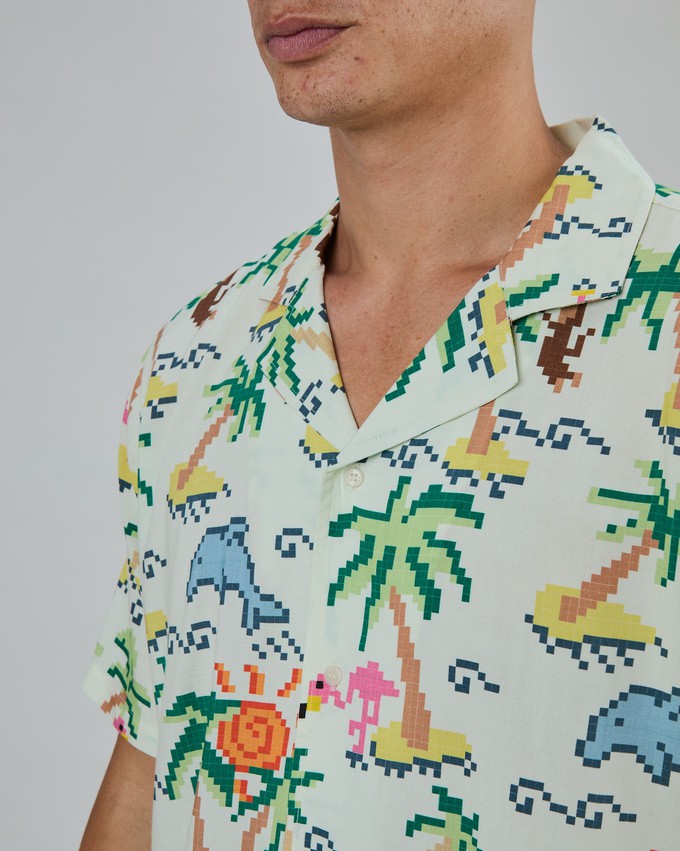 Tropical Pixel Aloha Shirt Ecru from Brava Fabrics