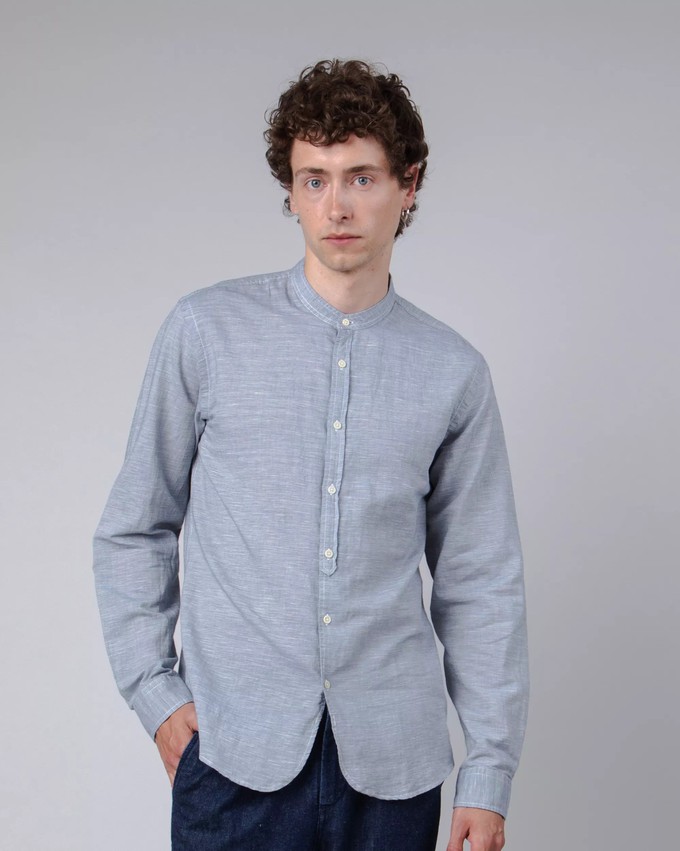 Pinstripe Mao Shirt Navy from Brava Fabrics