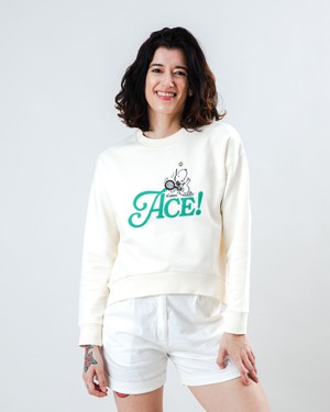 Peanuts Tennis Ace Snoopy Sweatshirt Rounded Hem Ecru from Brava Fabrics