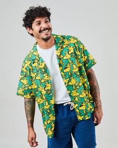 Peanuts Woodstock Aloha Shirts Green via Brava Fabrics