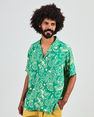 Asis Percales Crocodylus Aloha Shirt Green from Brava Fabrics