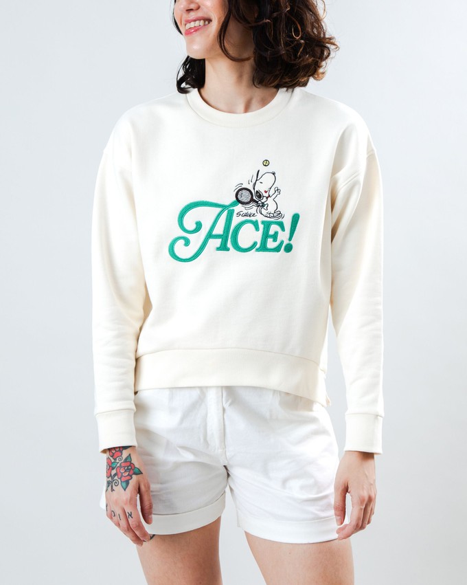 Peanuts Tennis Ace Snoopy Sweatshirt Rounded Hem Ecru from Brava Fabrics