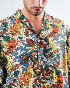 Irezumi Tattoo Aloha Shirt Ecru via Brava Fabrics