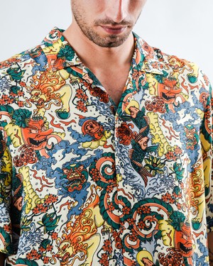 Irezumi Tattoo Aloha Shirt Ecru from Brava Fabrics