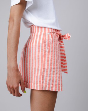 Stripes Belted Cotton Shorts Red from Brava Fabrics