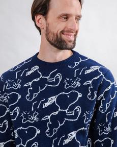Peanuts Sweater Jacquard Navy via Brava Fabrics