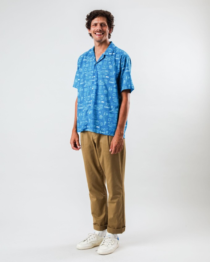 BTTF Blueprint Aloha Shirt Blue from Brava Fabrics
