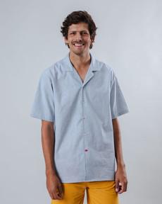 Pinstripes Aloha Shirt Blue via Brava Fabrics
