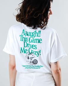 Peanuts Tennis Double Fault Snoopy Scoop Tee White via Brava Fabrics