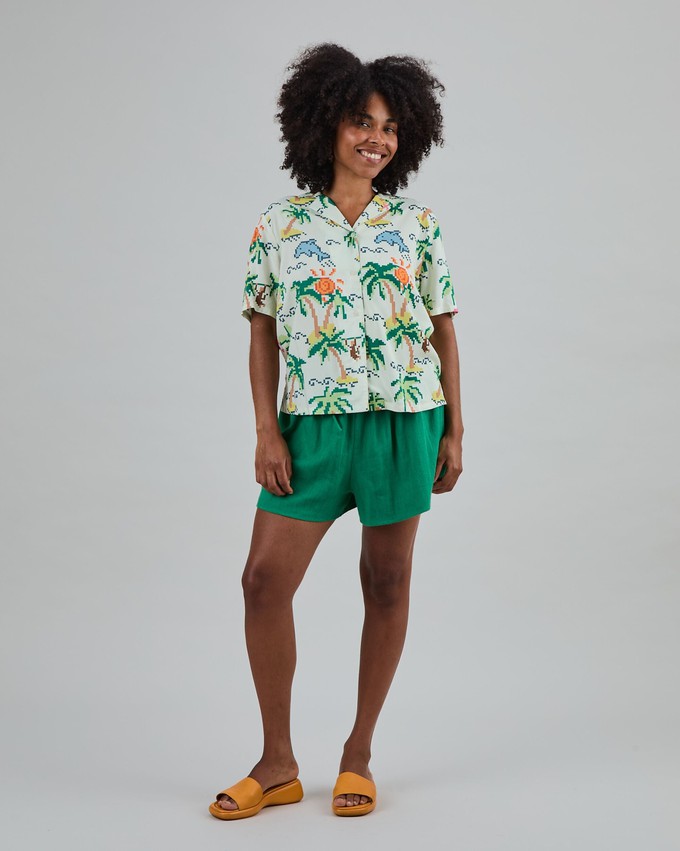 Tropical Pixel Aloha Blouse Ecru from Brava Fabrics