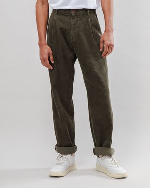 Corduroy Pleated Chino Pants Stone Green from Brava Fabrics