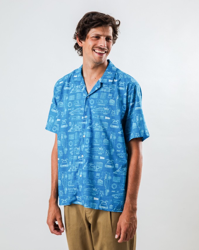 BTTF Blueprint Aloha Shirt Blue from Brava Fabrics