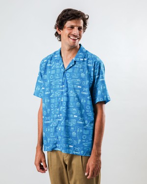BTTF Blueprint Aloha Shirt Blue from Brava Fabrics