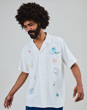 Chiringuito Embroidery Aloha Shirt White from Brava Fabrics