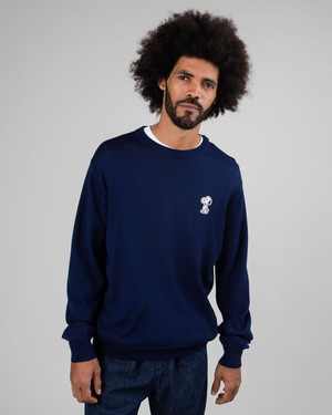 Snoopy Patch Wool Sweater Navy from Brava Fabrics