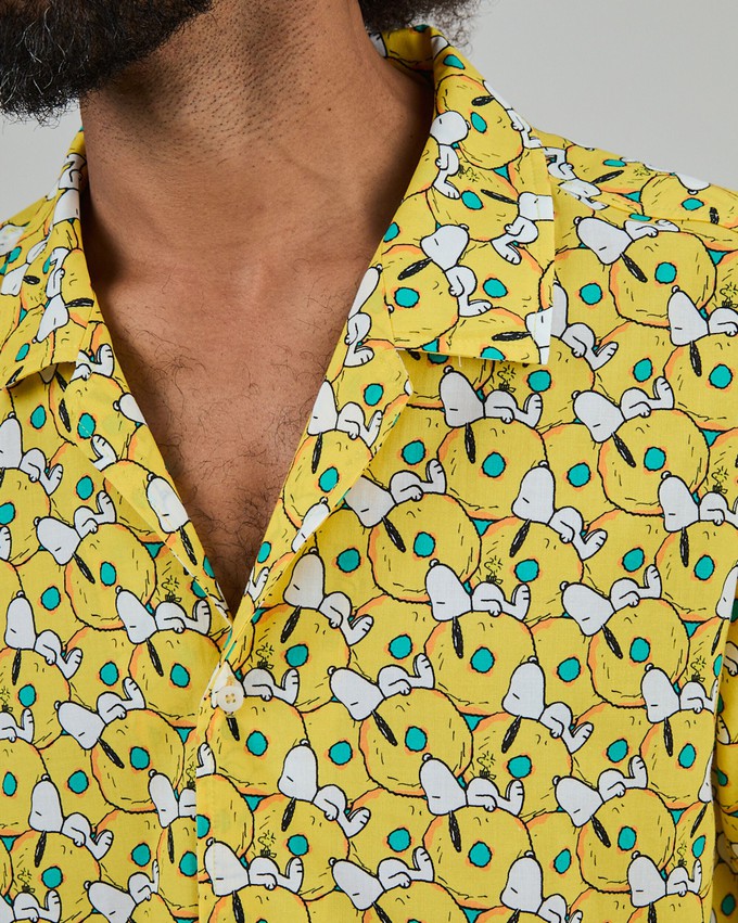 Peanuts Donuts Aloha Shirt Yellow from Brava Fabrics