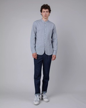 Pinstripe Mao Shirt Navy from Brava Fabrics