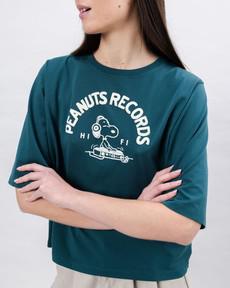 Peanuts Records Squared Tee Green via Brava Fabrics