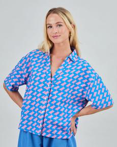 Gum Oversize Cropped Blouse Blue via Brava Fabrics