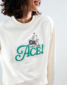 Peanuts Ace Snoopy Sweatshirt Rounded Hem Ecru via Brava Fabrics