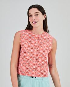 Asis Percales Daisy Button Up Blouse Red via Brava Fabrics