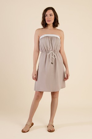 Beige Strapless Summer Dress from Cat Turner London