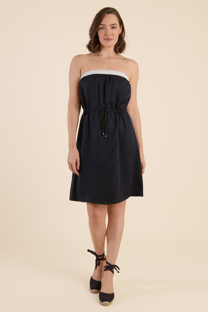 Strapless Summer Dress - Midnight Blue from Cat Turner London