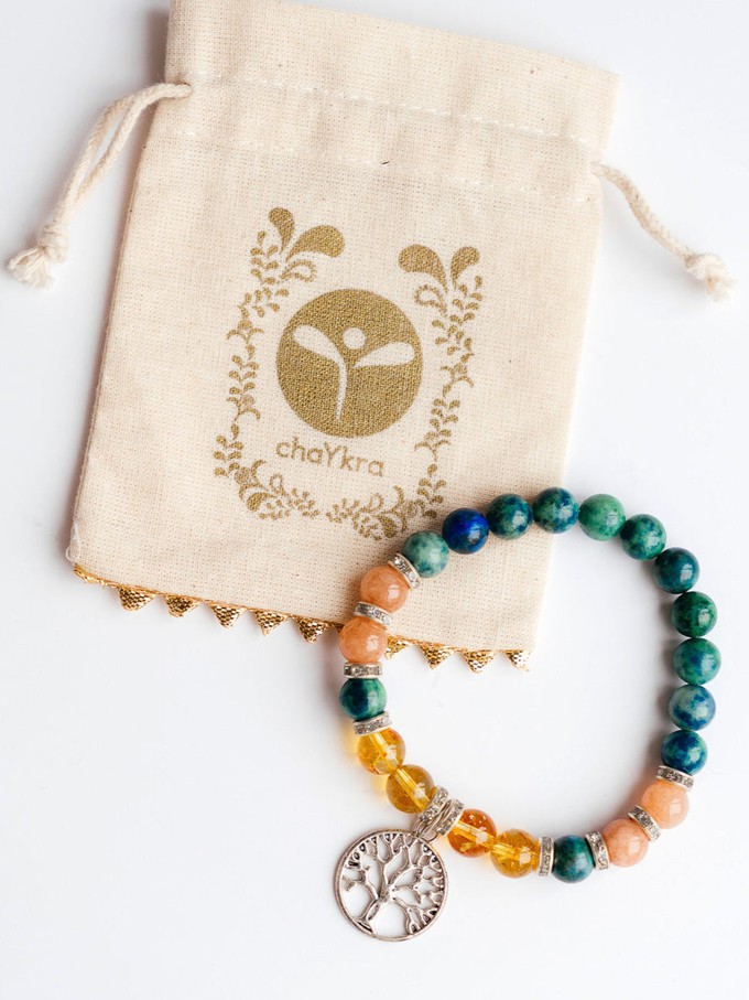 Citrine Azurite Sunstone Bracelet with Tree of Life Charm from chaYkra