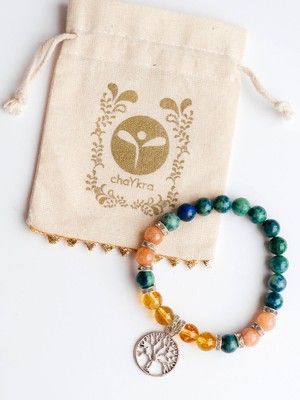 Citrine Azurite Sunstone Bracelet with Tree of Life Charm from chaYkra