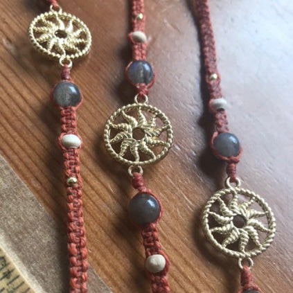 Rust Orange Sun Salutation Macramé Meditation Bracelet with Labradorite from chaYkra