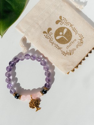 Amethyst Rose Quartz Hematite Bracelet with Tree of Life Charm from chaYkra