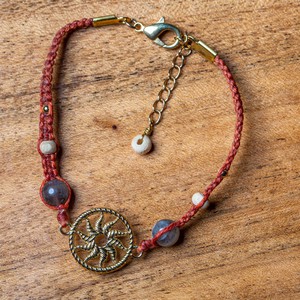 Rust Orange Sun Salutation Macramé Meditation Bracelet with Labradorite from chaYkra