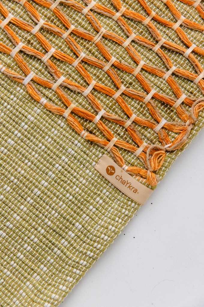 Anti-Slip Herbal Cotton Yoga Mat (Green with Orange) from chaYkra