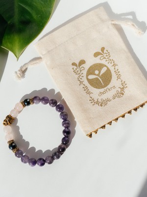 Amethyst Rose Quartz Hematite Bracelet with Elephant Charm from chaYkra