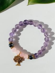 Amethyst Rose Quartz Hematite Bracelet with Tree of Life Charm via chaYkra