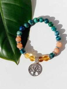 Citrine Azurite Sunstone Bracelet with Tree of Life Charm via chaYkra