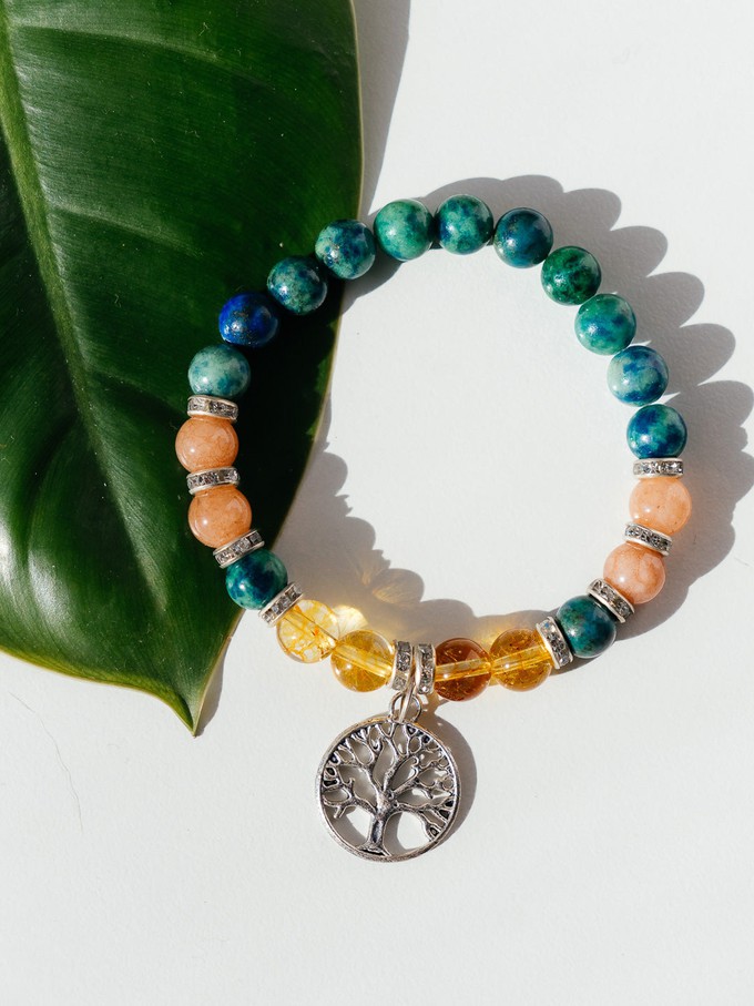 Citrine Azurite Sunstone Bracelet with Tree of Life Charm from chaYkra