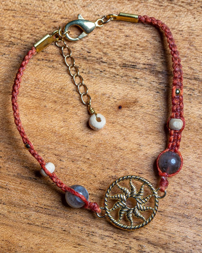 Rust Orange Sun Salutation Macramé Meditation Bracelet with Labradorite from chaYkra