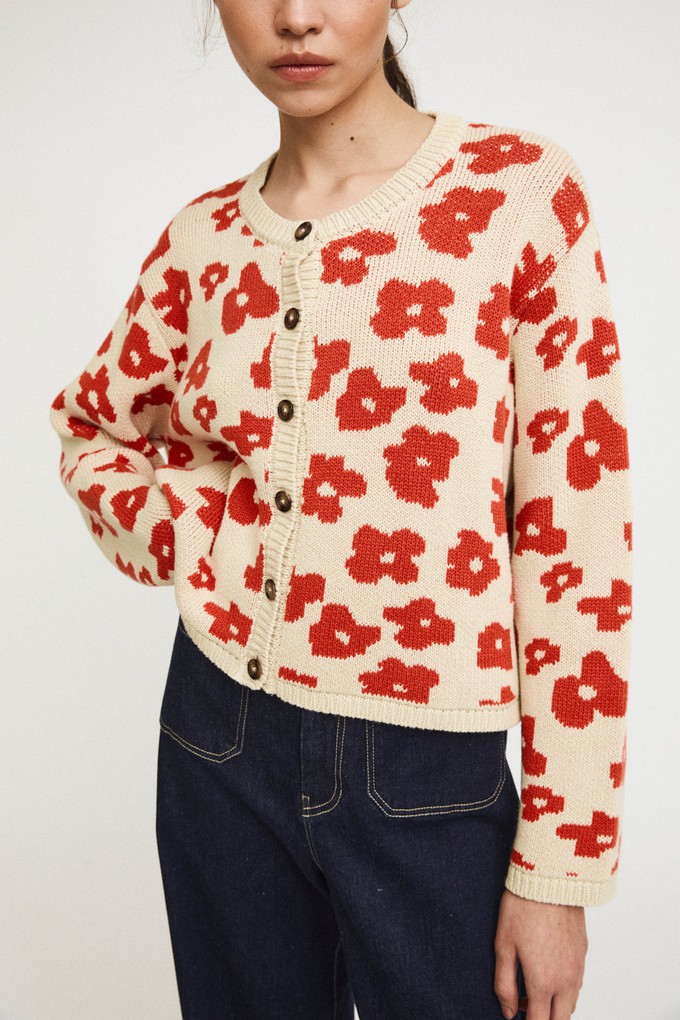 Keith Knit cardigan red flowers from Cool and Conscious