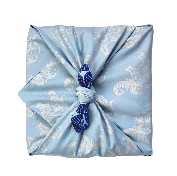 Furoshiki Gift Wrap Sky Elephants & Indigo Fans Fabric Gift Wrap - Double Sided (Reversible) from FabRap