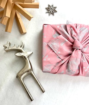 Furoshiki Gift Wrap - 3 Pack (Sizes Small, Medium & Large) Single Sided Bundle - Blush with Silver Whales from FabRap