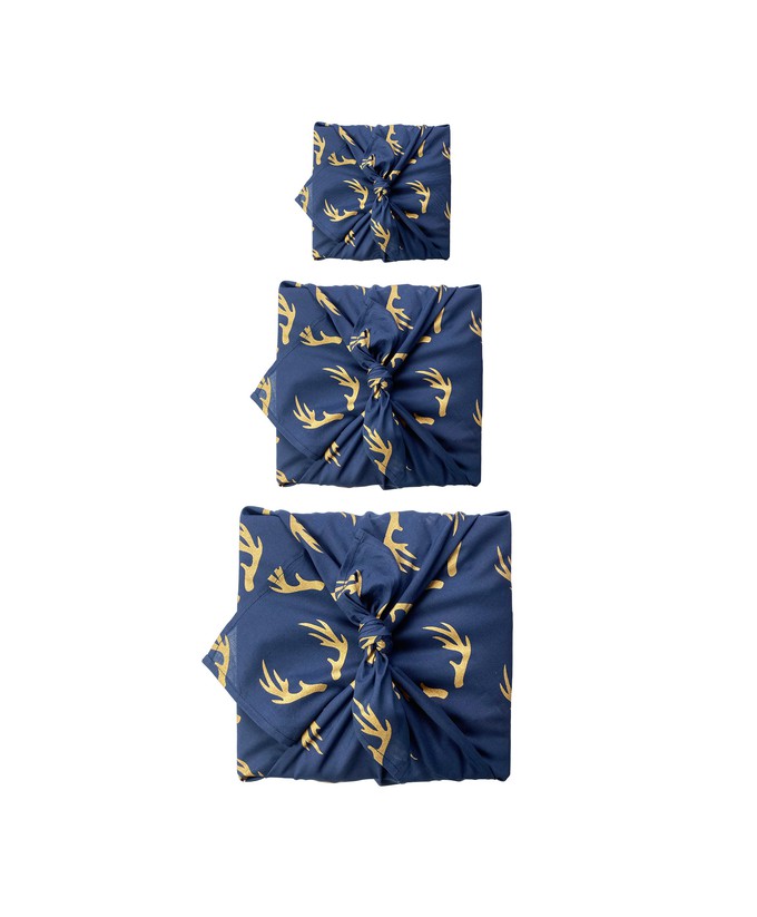 Furoshiki Gift Wrap - 3 Pack (Sizes Small, Medium & Large) Single Sided Bundle - Midnight Reindeers from FabRap