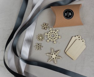 Recycled Ribbons and Wooden Snowflakes set - Cloud & Pewter from FabRap