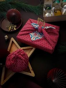 Fabric Gift Wrap Furoshiki Cloth - 6 Piece Teal & Cherry Bundle via FabRap
