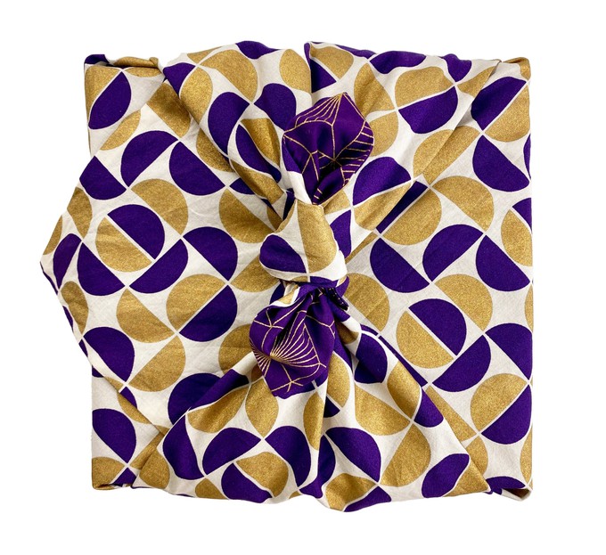 Furoshiki Gift Wrap Gold Moons & Plum Diamonds Fabric Gift Wrap - Double Sided (Reversible) from FabRap