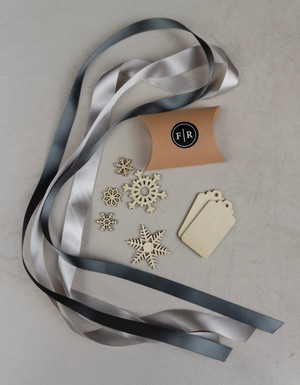 Recycled Ribbons and Wooden Snowflakes set - Cloud & Pewter from FabRap