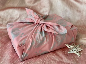 Furoshiki Gift Wrap - 3 Pack (Sizes Small, Medium & Large) Single Sided Bundle - Blush with Silver Whales from FabRap